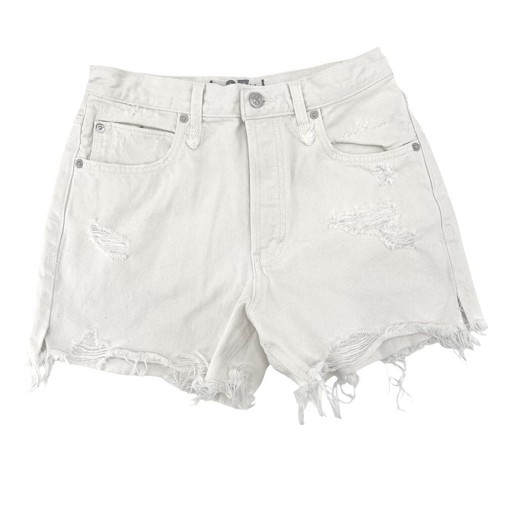 Free People Distressed Shorts Womens 27 White High Rise 3.5" Inseam Button Fly